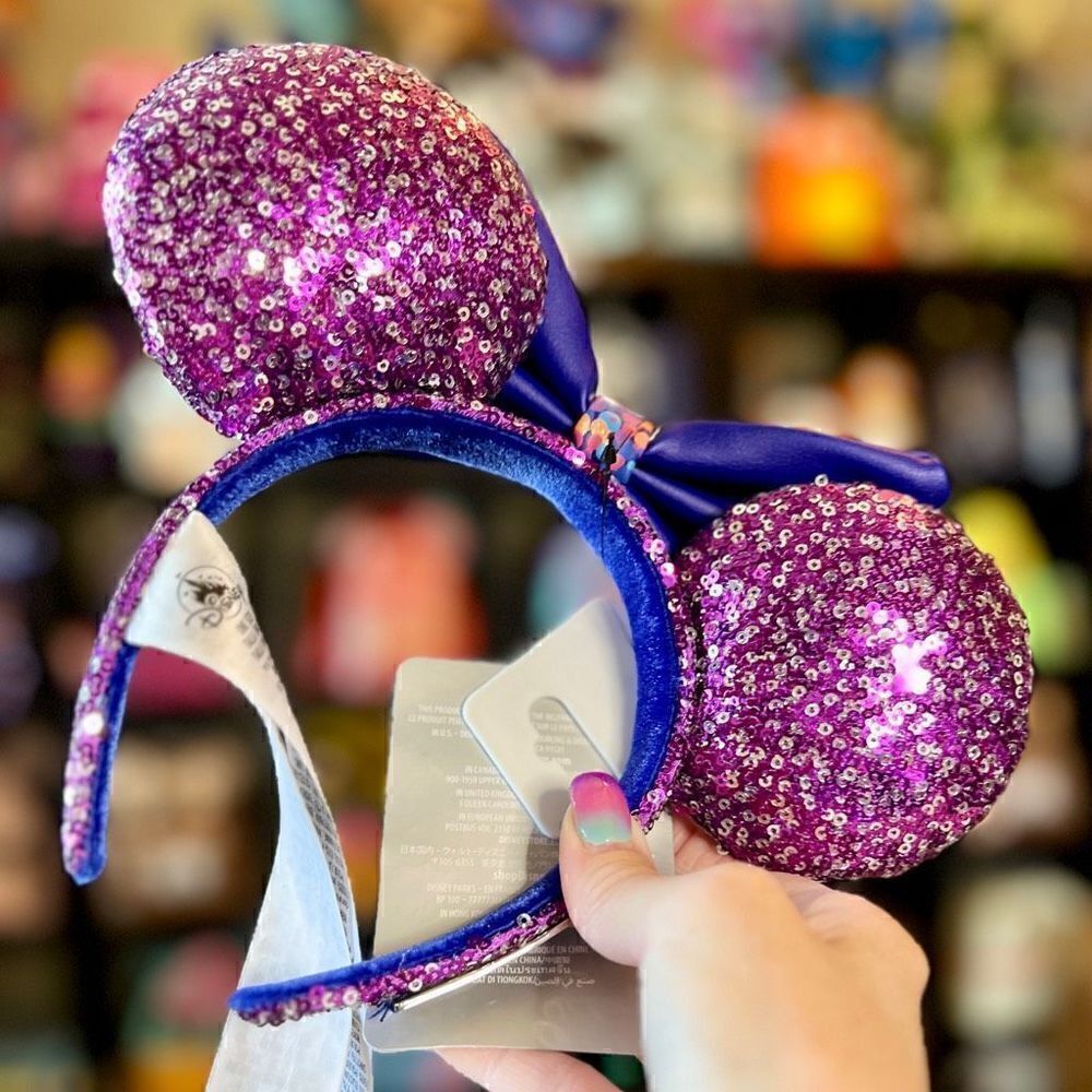Purple & Silver Disney Parks Sequin Loungefly Mini Backpack & Ears NWT - Picture 10 of 13